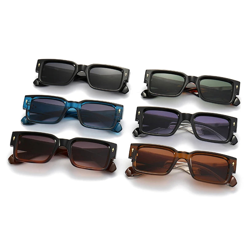 SO & EI Ins populaire mode carré Rivets hommes lunettes de soleil Vintage Punk dégradé femmes tendance vert foncé lunettes de soleil nuances UV400