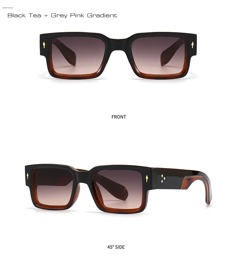 SO & EI Ins populaire mode carré Rivets hommes lunettes de soleil Vintage Punk dégradé femmes tendance vert foncé lunettes de soleil nuances UV400