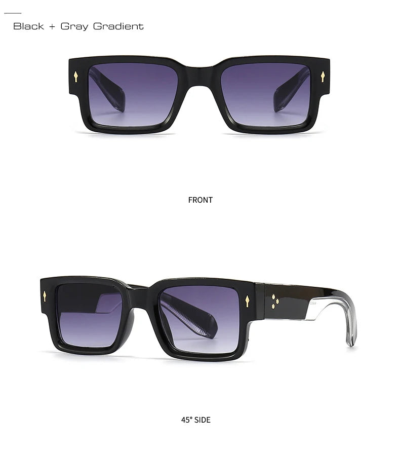 SO & EI Ins populaire mode carré Rivets hommes lunettes de soleil Vintage Punk dégradé femmes tendance vert foncé lunettes de soleil nuances UV400
