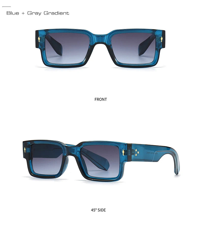 SO & EI Ins populaire mode carré Rivets hommes lunettes de soleil Vintage Punk dégradé femmes tendance vert foncé lunettes de soleil nuances UV400