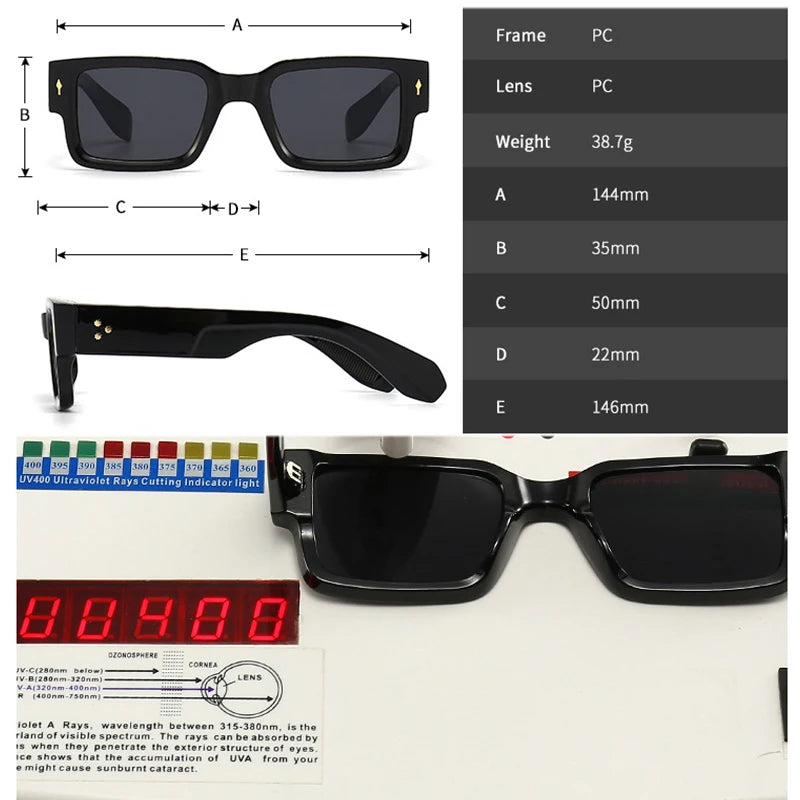 SO & EI Ins populaire mode carré Rivets hommes lunettes de soleil Vintage Punk dégradé femmes tendance vert foncé lunettes de soleil nuances UV400
